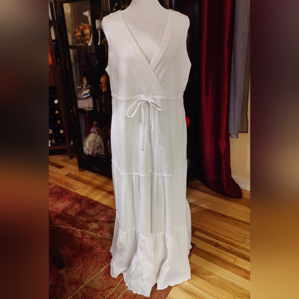 Travelsmith White Tiered Summer Maxi Dress